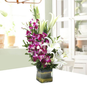 Orchid & Lilies In Vase